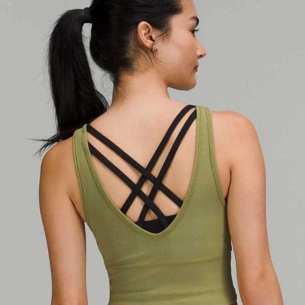 Lululemon Power Pivot Ribbed Tank Top - Bronze Green - Picture 2 of 5